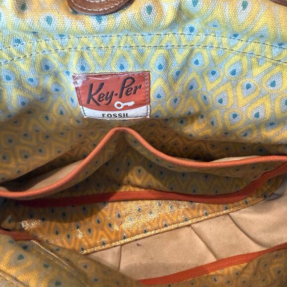 FOSSIL Key-Per Tote Gray Coated Canvas Shoulder Bag Purse City Birds GUC - Picture 12 of 16